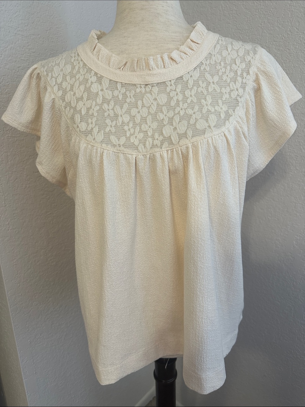 NWT- Madewell Ivory Lace Yoke Ruffle Collar Flutter Sleeve Top (XL)